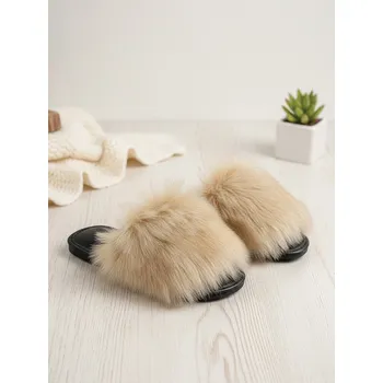 Dámské pantofle Dámské huňaté papuče s kožíškem světle-hnědé, VELIKOST 36