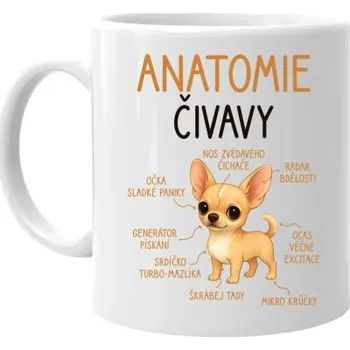 Žertovný předmět Anatomie čivavy - hrnek s potiskem- Tričkový.cz