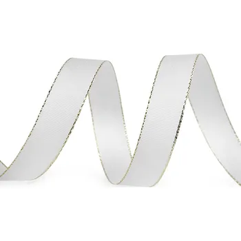 Stuha Stuha taftová s lurexem šíře 15 mm, střední, 100 bílá zlatá