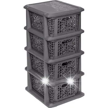 Komoda REGÁL KOMODA SKŘÍŇKA POLICE SE 4 KOŠÍKY RATTAN BRANQ