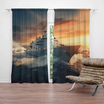 Závěs Sablio Závěs Válečná loď v rozbouřených vodách: 2ks 140x250cm