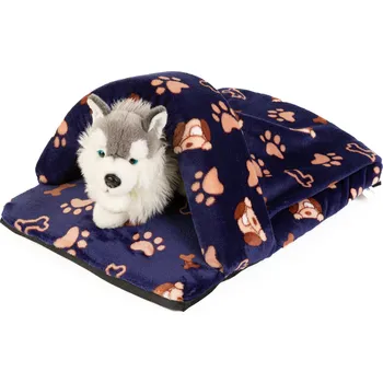 Pelíšek pro psa Pelíšek - "pantofel" modrá/tlapky,pejsek Velikost matrací: 58x40cm