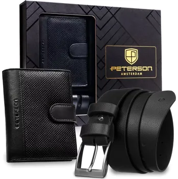 Opasek Peterson dárková kožená sada - pásek + peněženka Leon