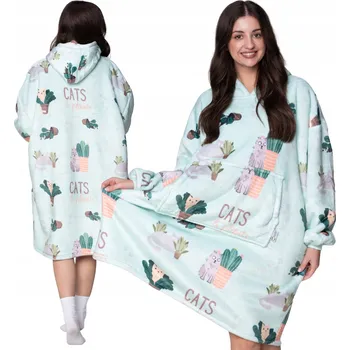 Dámská mikina DEKA oversize mikina Teplá Silná MIKINOVÁ DEKA 2v1 XXL KOČKY Plyšová s kapucí