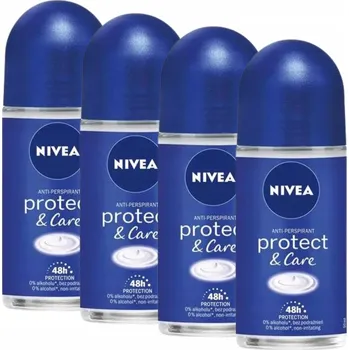 NIVEA Dámský kuličkový antiperspirant Protect&Care s vůní krému Nivea 4x50ml