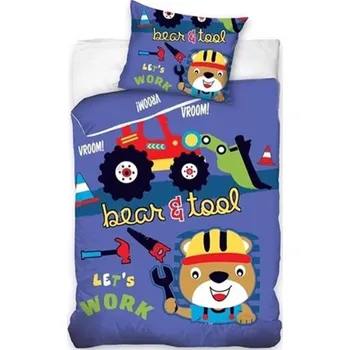 Carbotex Dětské bavlněné povlečení MEDVÍDEK OPRAVÁŘ modré 160x200