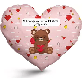 Polštář Sablio 3D polštář ve tvaru srdce Nejkrásnější věc, kterou Bůh stvořil, jsi Ty a růže srdce