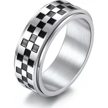 Prsten Otočný prsten z chirurgické oceli Street checker Stříbrný - Velikost prstenu 57 (US 8)