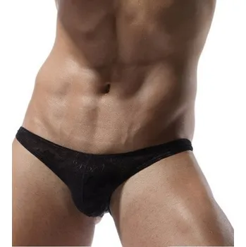 Slipy Průhledné pánské krajkové slipy, velmi vykrojené - XL