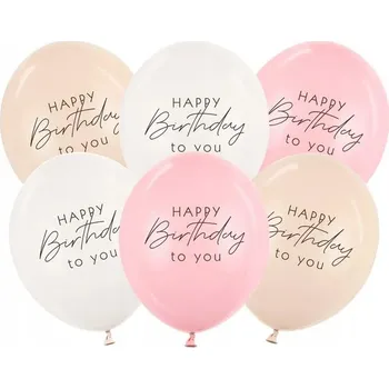 Balónek Balónky "Happy Birthday", růžovo-krémové, PartyDeco, 30 cm, 6 ks
