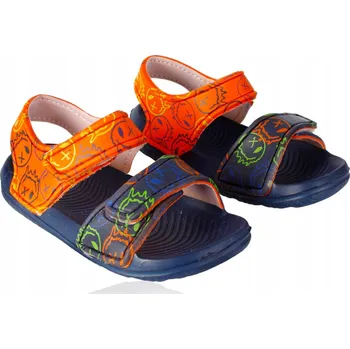 Dámská obuv Sandály tmavě modré oranžové pěnové lehké měkké na suchý zip velikost 24