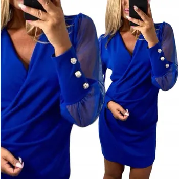 Dámské šaty V782 SPOLEČENSKÉ ZAVINOVACÍ ŠATY TYLOVÝ RUKÁV CHRPOVÁ vel. 42 (XL)