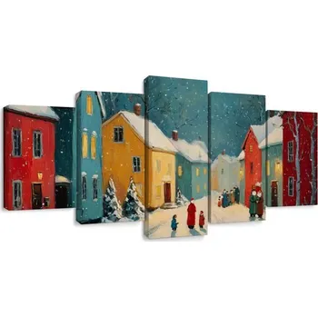 Obraz Dovido 5-dílný obraz zimní vesnička pod sněhem