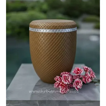 Smuteční dekorace Plastová urna tabáková stříbrný pásek