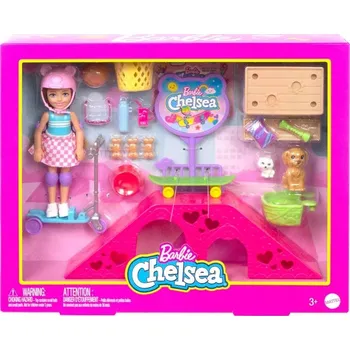 Panenka Barbie panenka Chelsea koloběžka Skate Park set HJY35 Mattel + skateboard