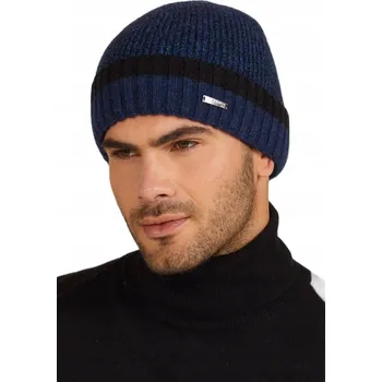 Podprsenka VLNĚNÁ pánská ČEPICE s ozdobným pruhem, ohrnutá, vyrobená v POLSKU, Kamea ZORRO, tmavě modrá