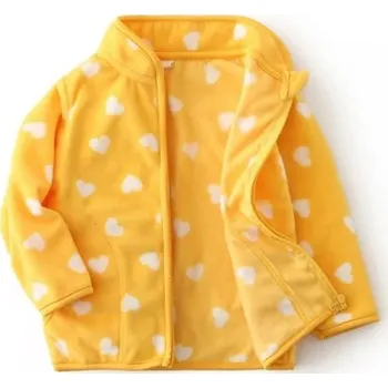 Dětská zimní bunda s vysokým límcem Teplá unisex bunda na zip Žlutá plyšová bunda s kapsami Pohodlná zimní bunda pro děti s motivem srdíček 5