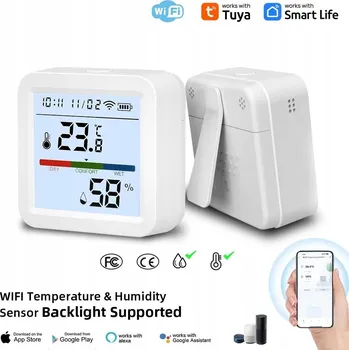 Teploměr s čidlem teploty a vlhkosti a hodinami TUYA SMART LIFE WIFI LCD