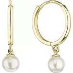 Zlaté 14 karátové náušnice kruhy žluté zlato s bílou říční perlou 91P00030