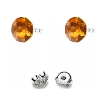 Náušnice Stříbrné Náušnice 925 s krystaly Swarovski Rose 4,5 mm Light Amber