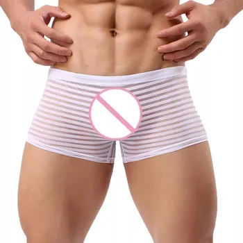 Pánské spodní prádlo Sexy Průhledné Pánské Boxerky s Proužky - XXL