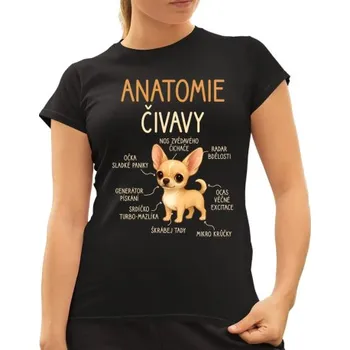 Žertovný předmět Anatomie čivavy - dámské tričko s potiskem- Tričkový.cz