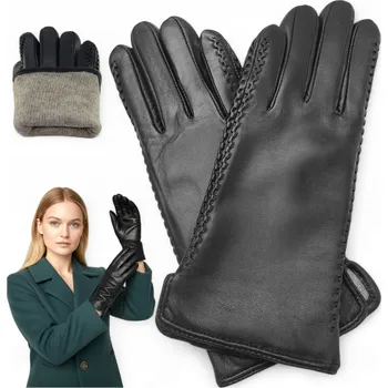 Rukavice Dámské kožené zimní rukavice zateplené vlnou rXXL černé Prius LUX