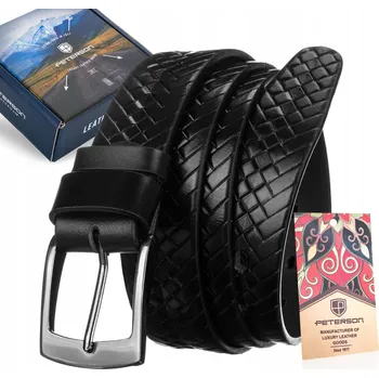 Opasek PETERSON černý pletený kožený opasek ke kalhotám