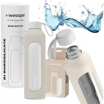 Motivační skleněná lahvička na vodu 1 l Wessper B1 BOROSILIKÁTOVÉ sklo Ecru