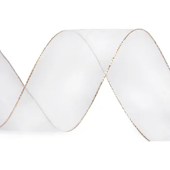 Stuha Monofilová stuha s lurexem šíře 40 mm, střední, 100 bílá zlatá