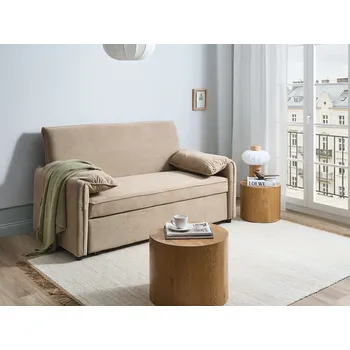 Pohovka Rozkládací pohovka světle hnědá látka s rozkládací funkcí minimalistická pohovka obývací pokoj Beliani