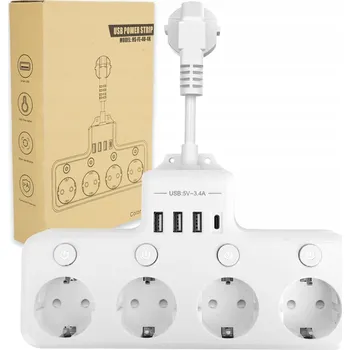 Elektrická zásuvka PRZEDŁUŻACZ LISTWA ZASILAJĄCA SÍŤOVÁ 4 ZÁSUVKY 100-250V 3X USB NABÍJEČKA