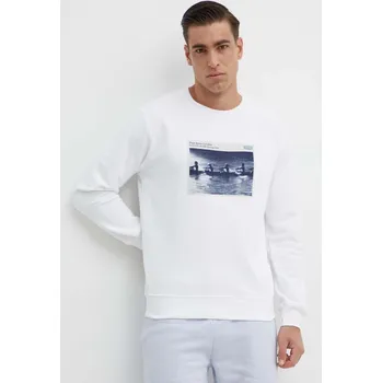 Pánská mikina Bavlněná mikina Pepe Jeans RIKU pánská, bílá barva, s potiskem, PM582662 00X, vel. XL