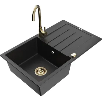 Granitový dřez MEXEN/S - Bruno granitový dřez s odkapávačem včetně baterie Telma, černá/stříbrná 6513-73-670200-50