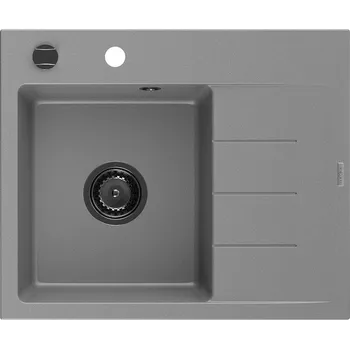 Granitový dřez MEXEN/S - Ben granitový dřez 1 s odkapávačem levý 600 x 500 mm, šedý, sifon černá 6522605000-71-B