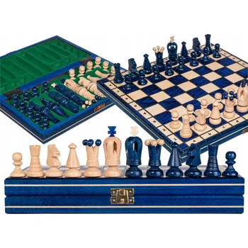 Šachy Dřevěné šachy RUBEDO 31 cm Modré, ozdobná skládací šachovnice