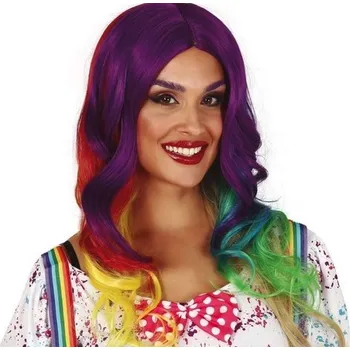 Karnevalová paruka DUHOVÁ PARUKA VÍLA DUHOVÁ COSPLAY HALLOWEEN KREPATÉ VLNITÉ VLASY
