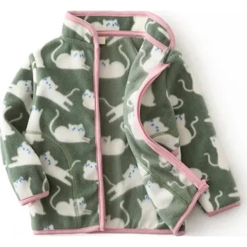 Dívčí bunda Dětská zimní bunda s vysokým límcem Teplá unisex bunda na zip Zelená plyšová bunda s kapsami Pohodlná zimní bunda s motivem koček pro děti 4