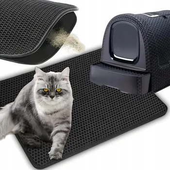 Obraz DVEŘNÍ PODLOŽKA DO KOČIČÍ TOALETY S DVOUVRSTVOU FILTRAČNÍ PODLOŽKOU VELKÁ 45X60CM ČERNÁ