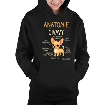 Žertovný předmět Anatomie čivavy - dětská mikina s kapucí- Tričkový.cz