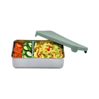 Svačinový box Nerezový Bento box 740 ml se silikonovým víkem - zelený