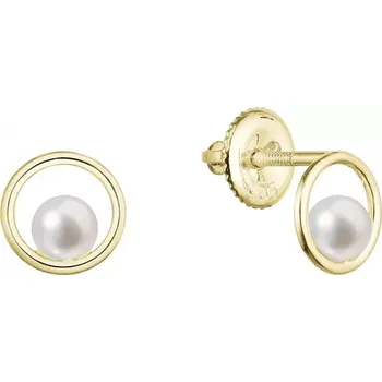 Náušnice Zlaté 14 karátové náušnice pecky žluté zlato s bílou říční perlou 91P00046