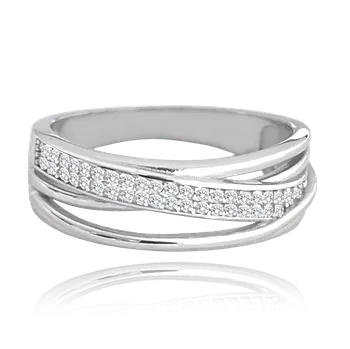 Prsten MINET Křížený stříbrný prsten s bílými zirkony vel. 68 JMAN0417SR68