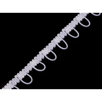 Prýmek s pružným očkem na knoflíky šíře 15 mm, malé, 3 bílá