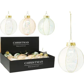 Vánoční dekorace KOOPMAN Vánoční koule 80 mm s pruhy (mix 3 barev, cena /1 ks)