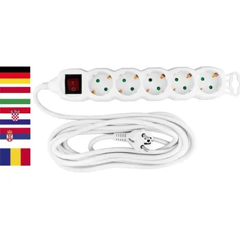 Elektrická zásuvka Kabel NĚMECKÁ zásuvka Strend Pro GER DG-805BK 5,00 m, 5 zásuvek, HU, RO, SRB, CRO + vypínač