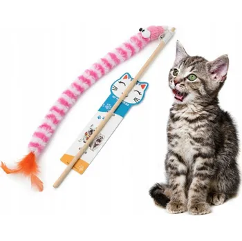 Hračka pro kočku WĘDKA ZABAWKA DLA KOTA Z PIÓRAMI PLUSZOWA Měkká hračka pro kočky - udice s peříčky a plyšovou hračkou se zvonečkem