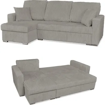 Sedací souprava Rohová Sedací Souprava Rene rozkládací s funkcí spaní Family Meble šedý manšestr