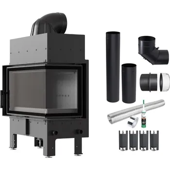 Krbová vložka Rohový krb KRATKI FLOKI Pravý 10kW ČERNÝ Set pro Montáž na Dřevo