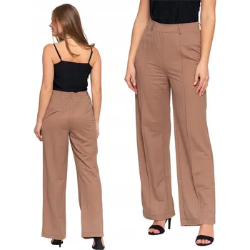 Dámské kalhoty ELEGANTNÍ DÁMSKÉ KALHOTY S ROVNOU NOHAVICÍ KLASICKÉ MORAJ BÉŽOVÁ M